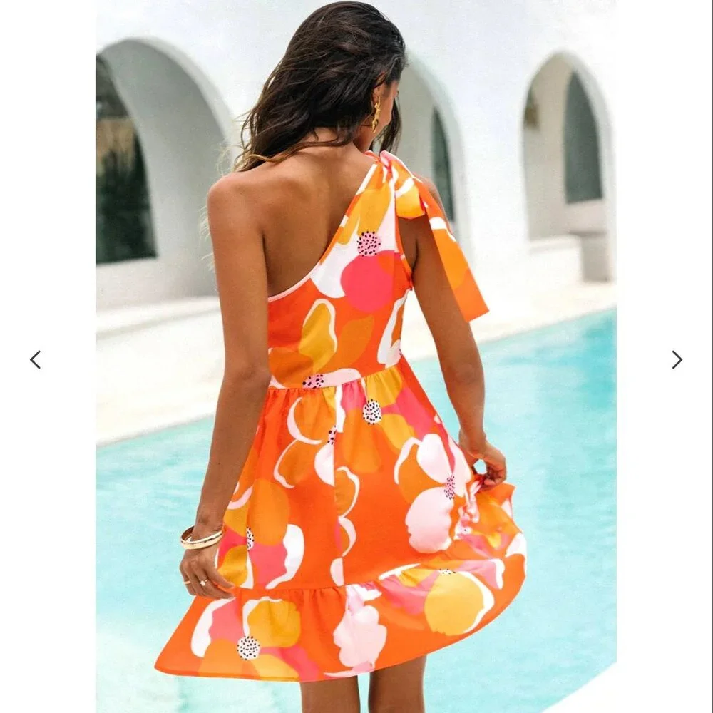 NWOT Cupshe Print Bow One Shoulder Dress Size XS - Picture 5 of 7